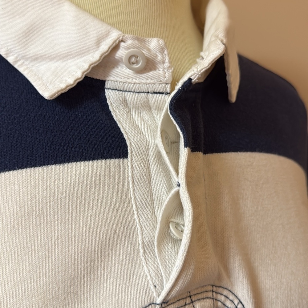 Vintage Polo Ralph Lauren Navy blue and white striped 90s Rugby Shirt - Picture 7 of 11